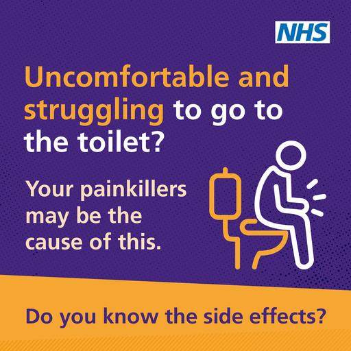 Painkillers side effects social media graphic (uncomfortable and struggling)