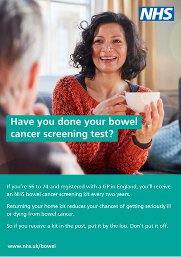 Bowel cancer posters middle age woman