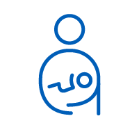 Icon: Outline of a pregnant lady with baby inside tummy.