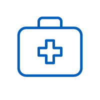Icon: Outline of medical bag with cross symbol