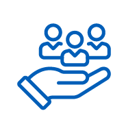 Icon: Outline of hand holding 3 people